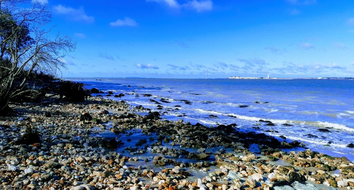 View of Hurst Castle from beach at Fort Victoria Country Park
